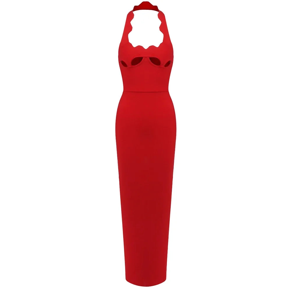 Black Halter Elegant Dress For Women 2025 New Summer Evening Party Celebrity Bodycon Long Dress Red Brown Prom Vestido