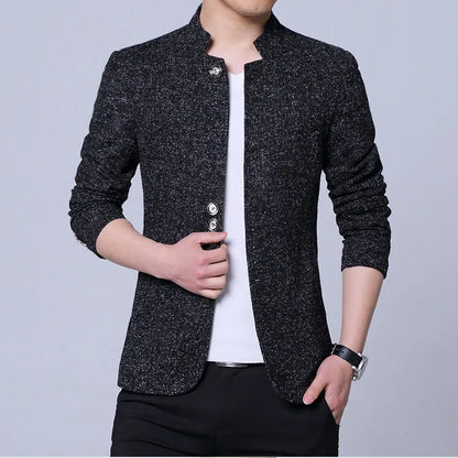 Men's Autumn Winter Casual Slim Fit Plaid Suit Jacket Korean Style Fleece Thickened Coat Large Size Single Breasted Westwear