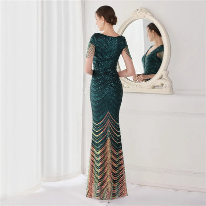 Elegant V Neck Mermaid Evening Dress Long Luxury Beads Women Evening Party Dresses 2025 New Formal Dress 19085