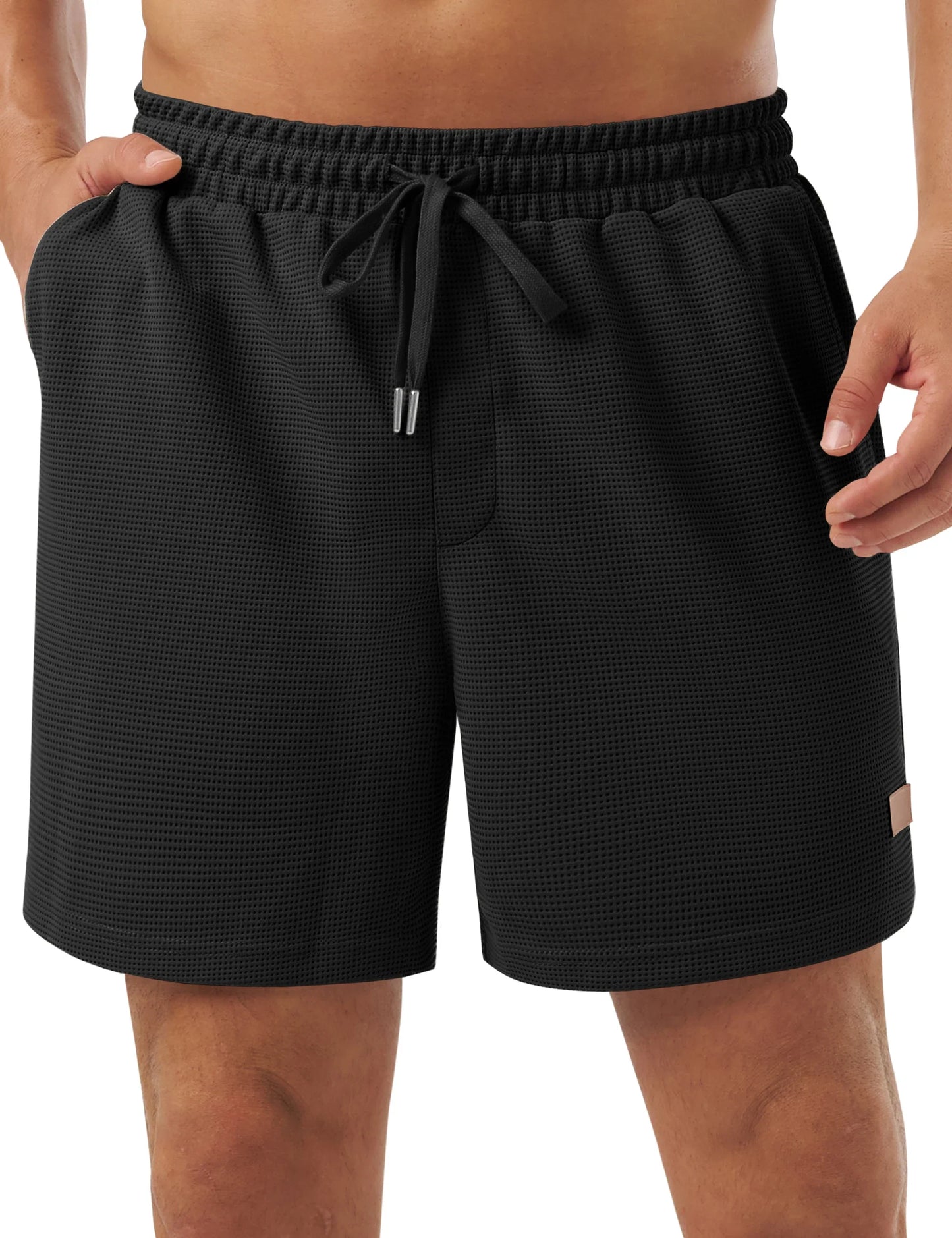 Men's Casual Waflle Shorts Knit 5'' Elastic Waist Drawstring Summer Beach Shorts Lightweight Breathable Streetwear 2026
