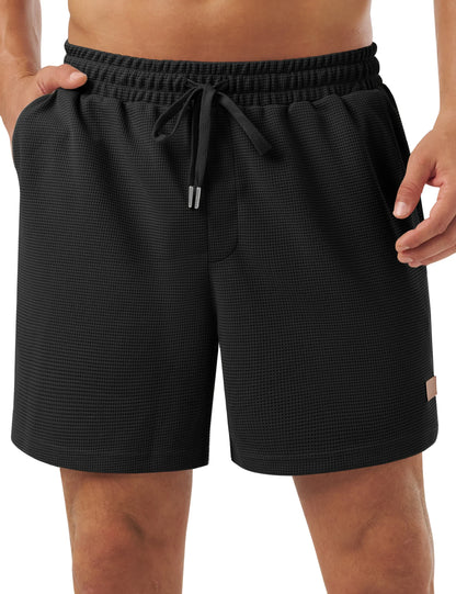 Men's Casual Waflle Shorts Knit 5'' Elastic Waist Drawstring Summer Beach Shorts Lightweight Breathable Streetwear 2026