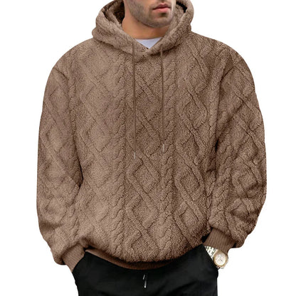 Autumn and winter leisure men's high street jacquard double-sided velvet hooded sports trend pullover sweater jacket