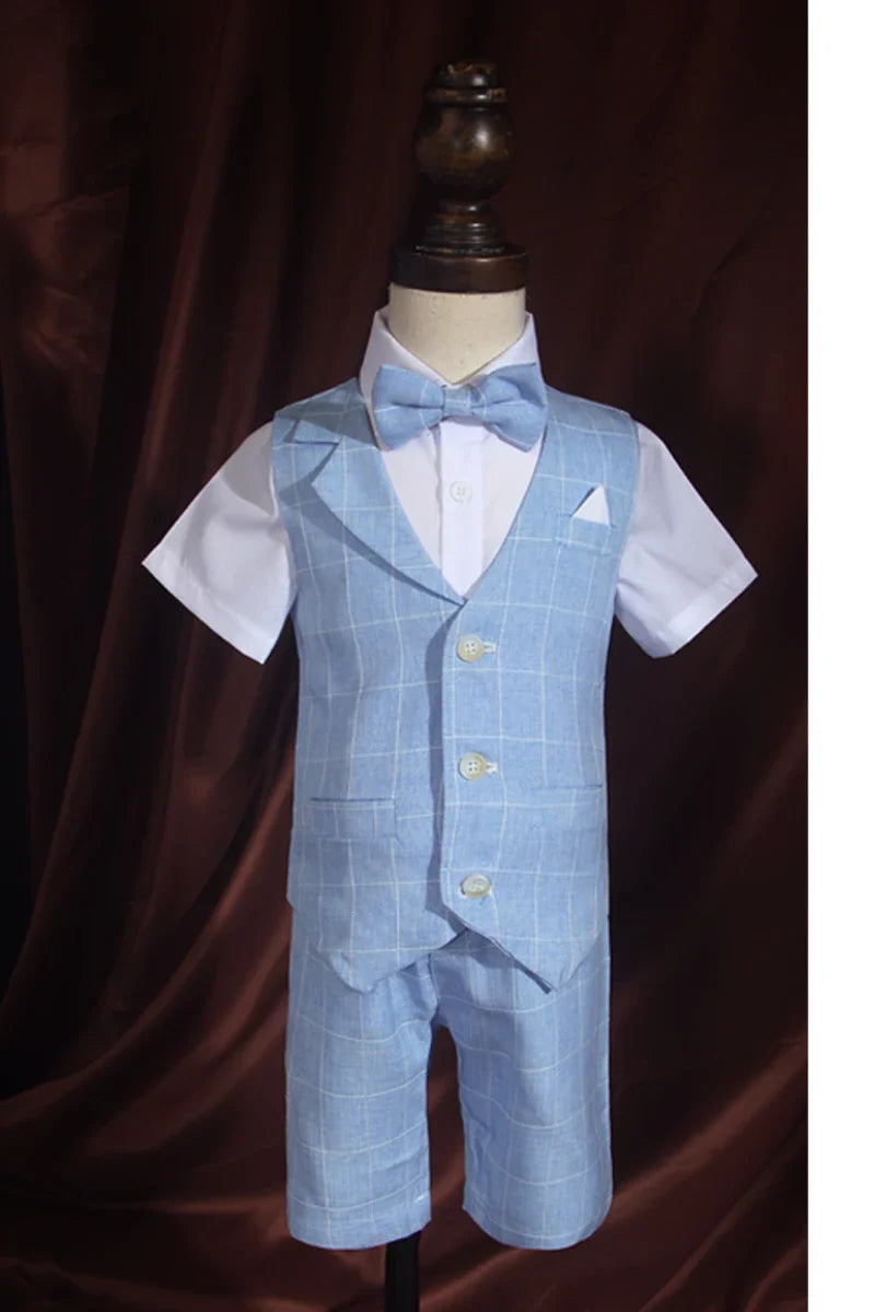 Baby Boys Formal Birthday Photograph Suit Kids Vest Shirt Pants Bowtie Wedding Dress Teenager Suit Children Graduation Costume