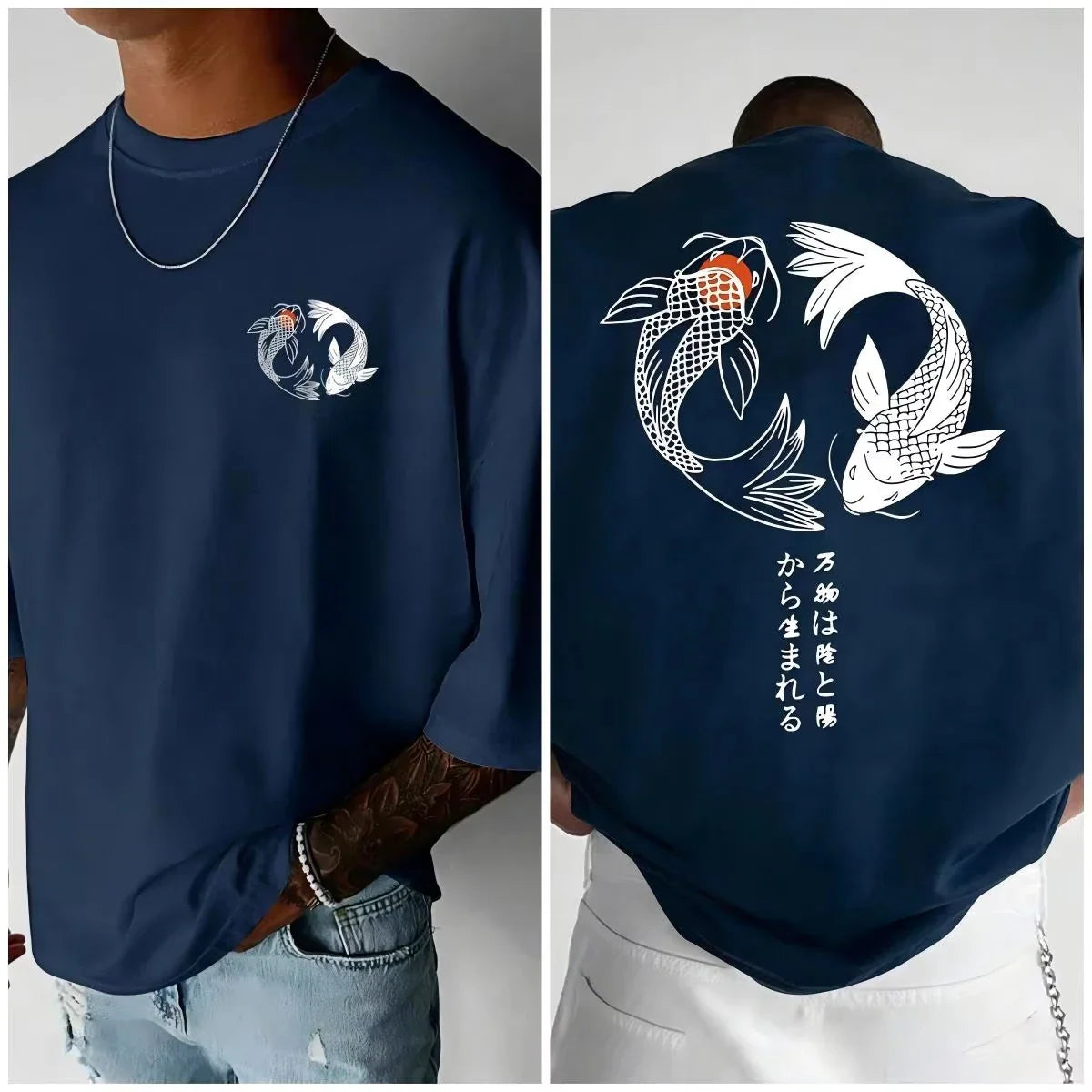 Koi Harajuku Japanese Pattern 100% Pure Cotton Men's T-shirt Summer Daily Outdoor Sports Street Casual Comfortable Short-sleeved