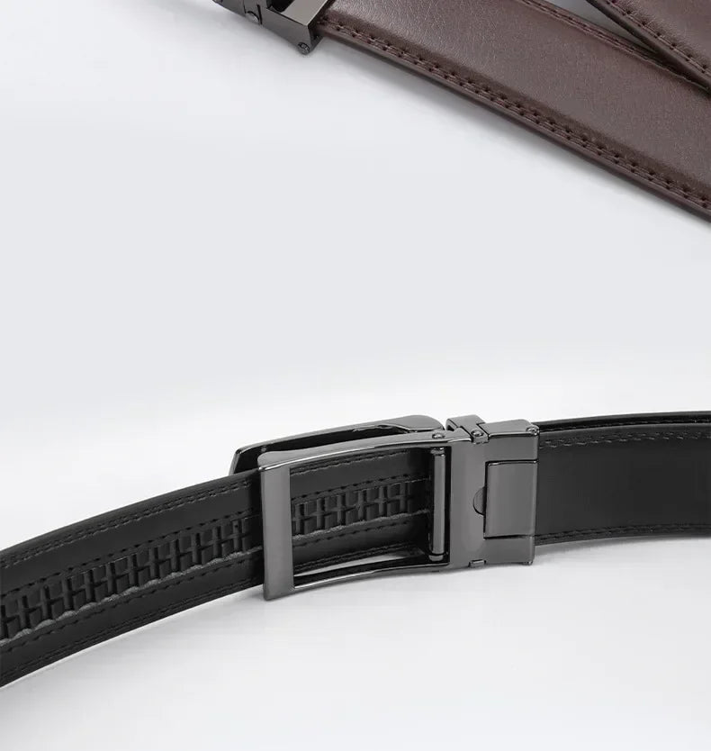 New Trendy Fashion Versatile Leather Men's Belt Alloy Automatic Buckle Two-layer Cowhide Classic Business Versatile Men's Belt