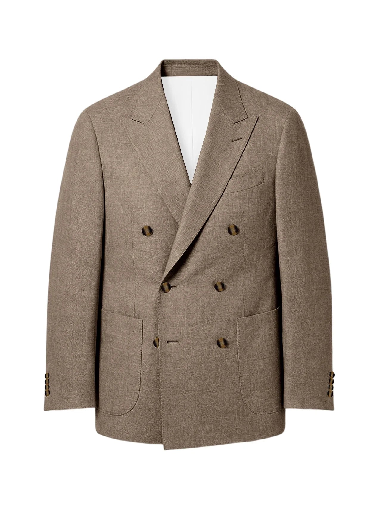 Men's Linen Double Breasted Blazer Peak Lapel Casual Business Suit Jacket With Patch Pockets For Daily Office Wear
