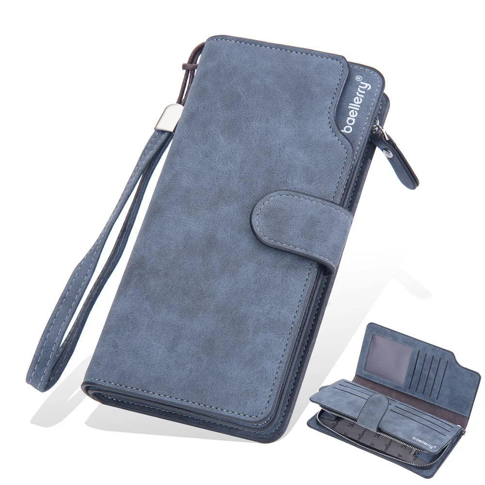 Retro Long Wallet for Men Business Soft PU Leather Zipper Card Holder Multi-Slot Phone Bag