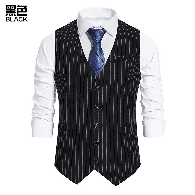 Men's Suit Vest Striped Single Breasted Waistcoat Stylish Mail Suit Retro Vest Wedding Business Banquet Daily Groomsman Uniform