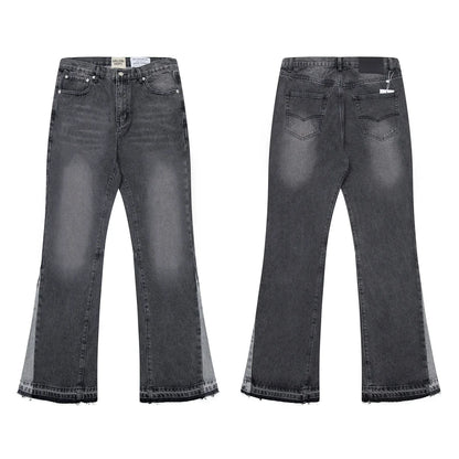 Denim Bell-bottoms Washed And Worn Patchwork Jeans