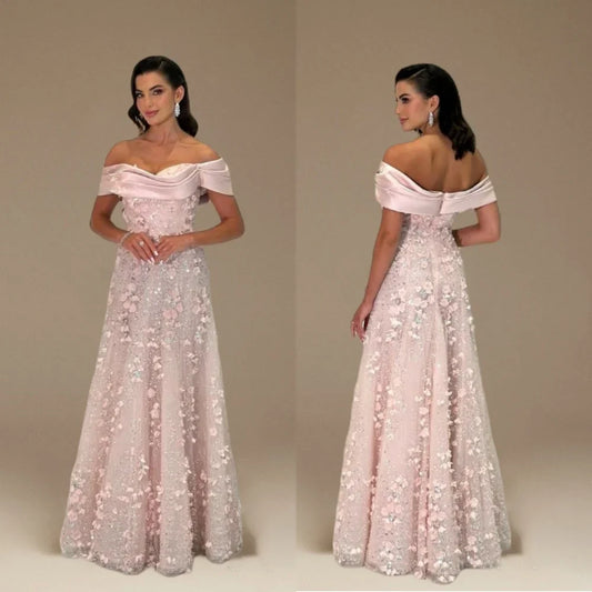 Customized Applique Beading Off-the-shoulder A-line Long Dresses Bespoke Occasion Prom Luxury Evening Gown Gorgeous Glitter