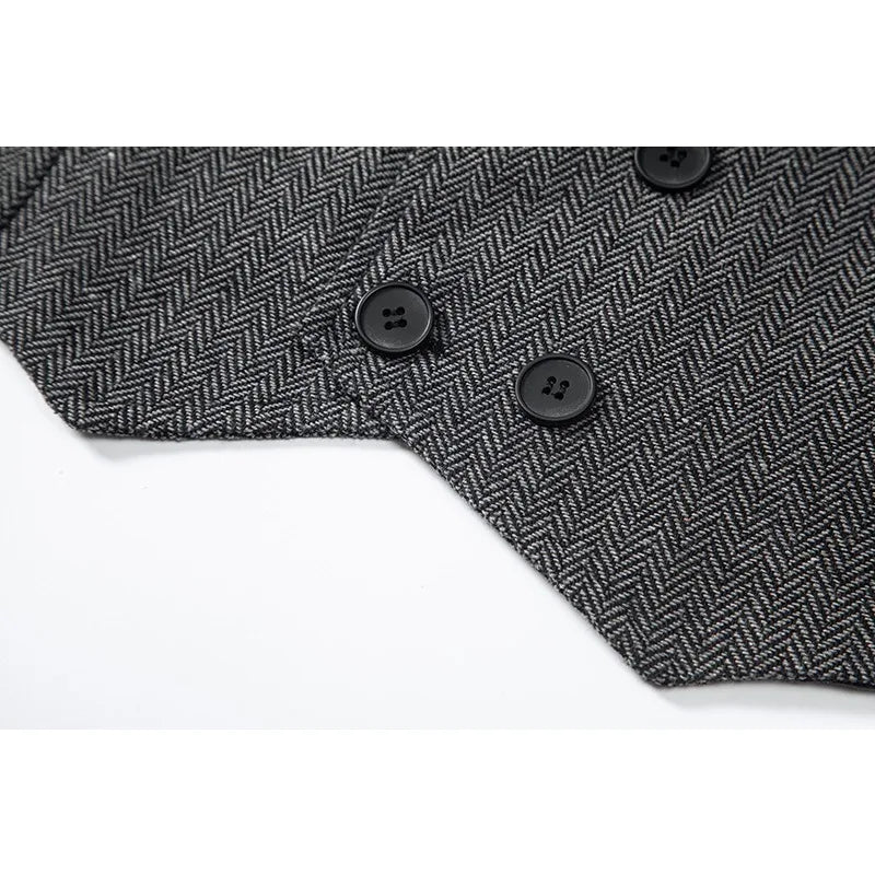 Waistcoat Man British Style Turn Down Collar Men Vest Slim Solid Double-breasted Sleeveless Versatile Male Suit Vest
