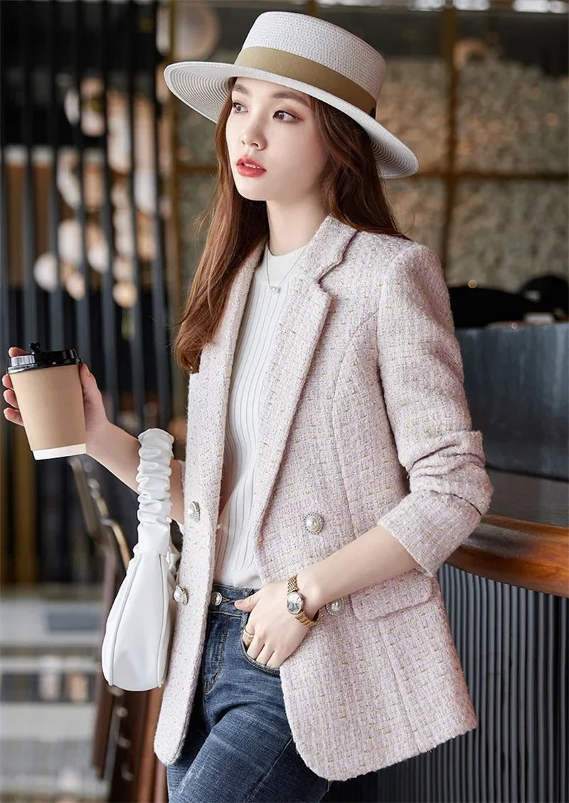 Female French Style Small Fragrant Wind Coarse Tweed Suit Jacket 2023 Spring New Women's High-end Sense Goddess Fan Small Suit