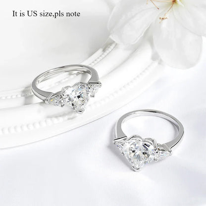 1CT 2CT 3CT 4CT Heart Cut Moissanite Ring for Women 3 Stones Lab Diamond Wedding Band 925 Sterling Silver Jewelry
