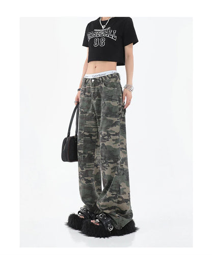 2025 Women Fashion Camouflage Jeans Loose High Waist Cargo Pants Straight Jeans Baggy Pants Casual Denim Trousers Feamle Y2k