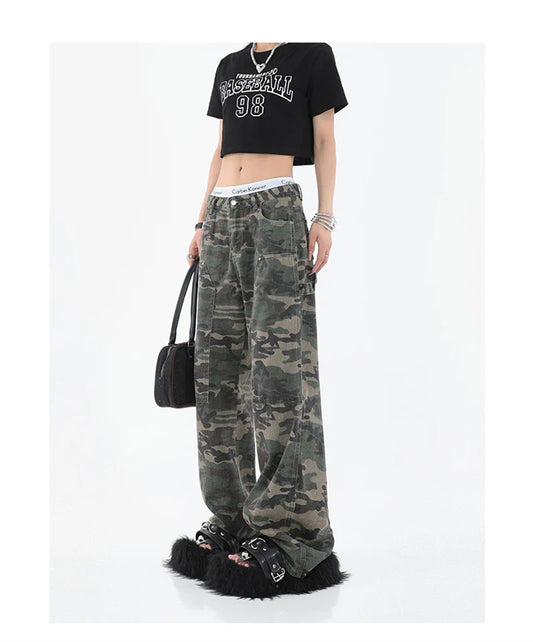 2025 Women Fashion Camouflage Jeans Loose High Waist Cargo Pants Straight Jeans Baggy Pants Casual Denim Trousers Feamle Y2k