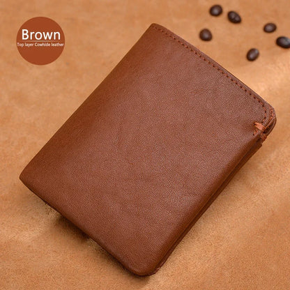 Portefeuille en cuir de vachette couche supérieure Portefeuille en cuir véritable souple Porte-cartes de crédit pour hommes Sac à main de luxe Noir Élégant Simple Portefeuilles pour hommes
