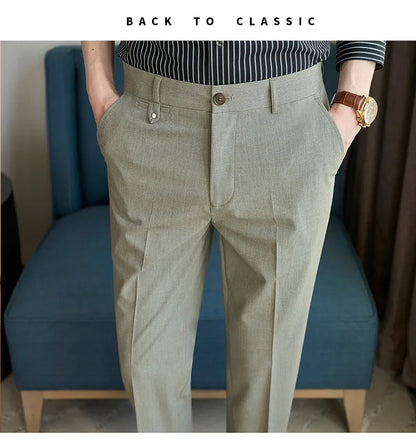 2026 Spring Summer Men's Pants Fashion Solid Color Suit Trousers Male High Waist Slim Fit Pants Men Business Casual Formal Pant