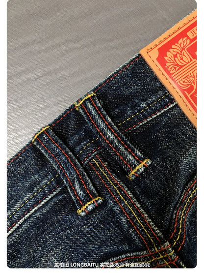 High Quality 100% Cotton Washed Yellow Selvedge Denim Jeans for Men American Vintage Casual Spring Autumn Loose Straight Pants