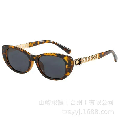 2025 New Trend Oval Polarized Sunglasses Women's Chain Hollow Frame Cat Eye Sun glasses Women's Fashion Luxury Design Glasses