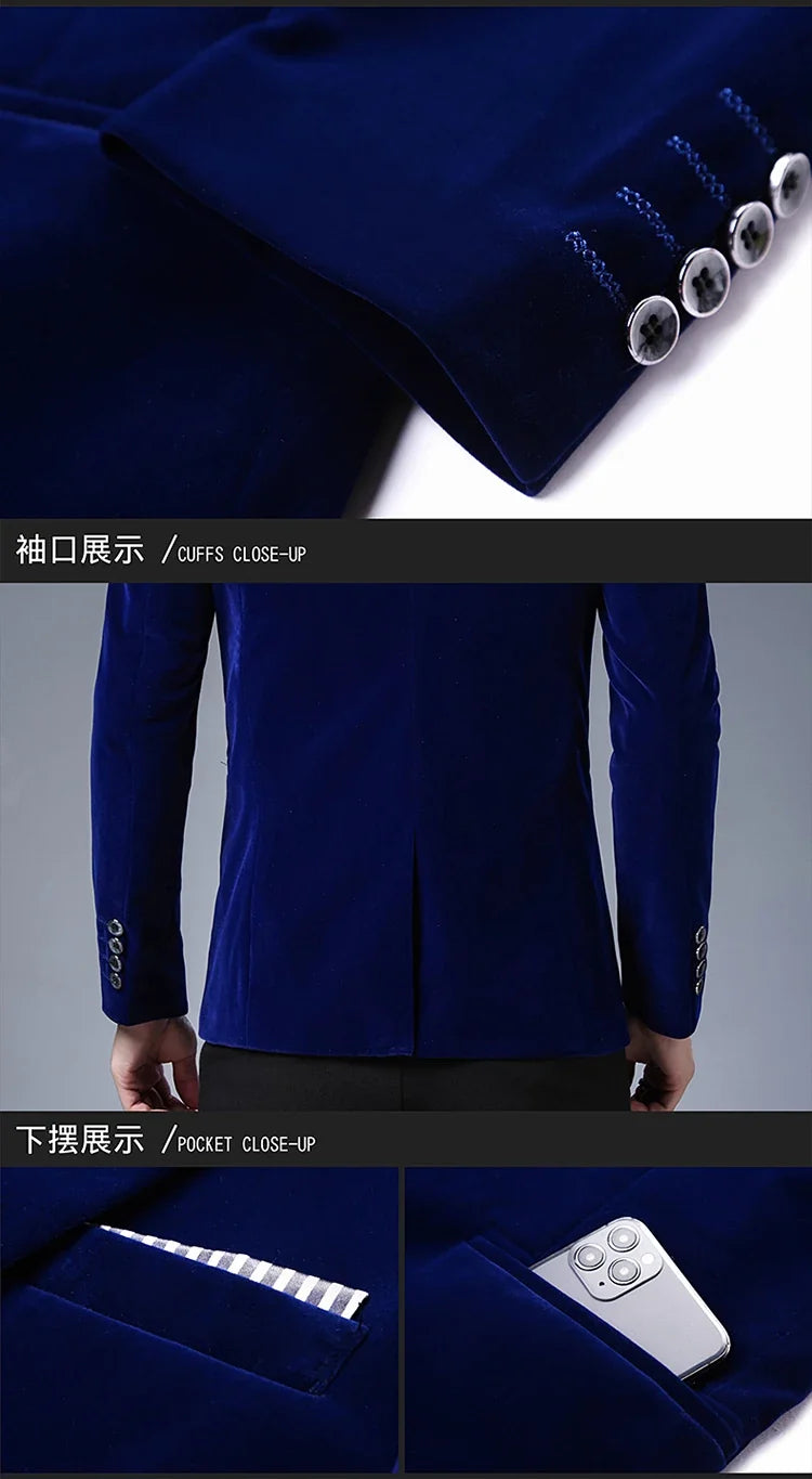 Plus Size 5XL-M Autumn Winter Velvet Men Suit Jacket Fashion Men's Wedding Dress Jacket Casual Slim Blazer Formal Evening Dress