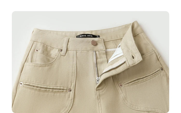 Women Jeans Solid Loose Casual New Split Wide Leg Denim Pant Workwear Female Trousers Spring Autumn 2025