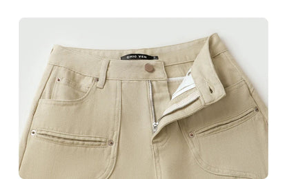 Women Jeans Solid Loose Casual New Split Wide Leg Denim Pant Workwear Female Trousers Spring Autumn 2025