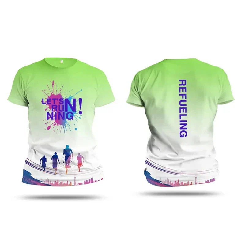 Men's T shirt Outdoor Fitness Run Sports T-Shirts Summer New Casual Women's Short Sleeve Tops Fashion 3D Gradient Harajuku Tops