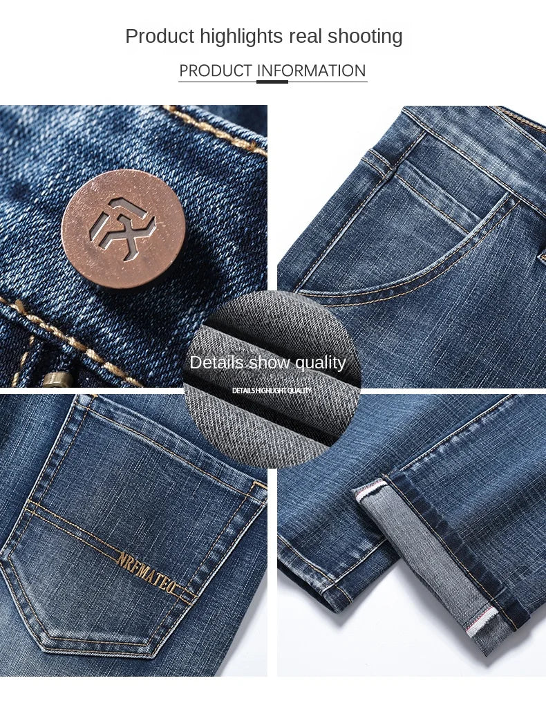 New Spring Summer Plus Size 40 42 44 Men Straight Loose Jeans Business Fashion Denim Stretch Pants Male Brand Trousers