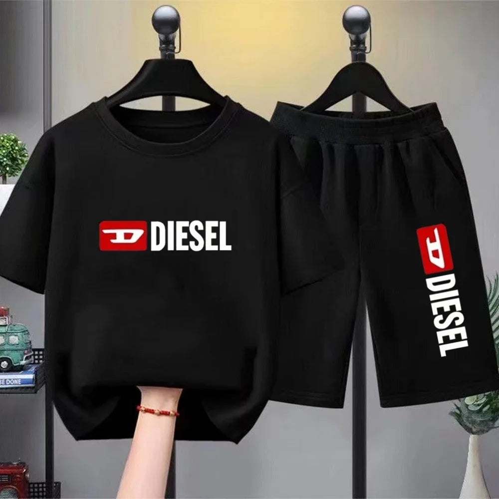 Boys Girls Age 3-12 Tee+shorts Suit Children Short Sleeve T-shirts Casual Pink Black Fashion Summer Child Loose Clothes