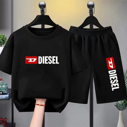 Boys Girls Age 3-12 Tee+shorts Suit Children Short Sleeve T-shirts Casual Pink Black Fashion Summer Child Loose Clothes