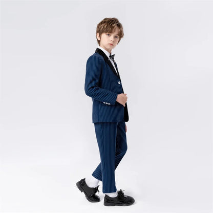 Elegant Boys 4 Pieces Blazer Pants Bow-tie Brooch Host Costumes Popular Classic Child Lapel Suit Set For Birthday Wedding Party