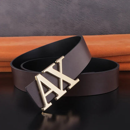 HigFashion Personality Buckle A Letter Belt Men's Leather Waistband Designer Luxury Brand Belts Casual Black Cowskin Waist Strap