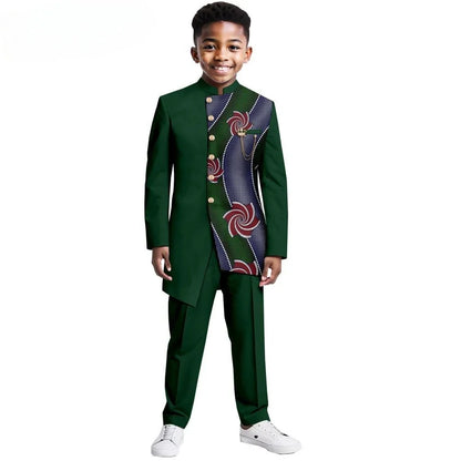 African Patterned Children's Elegant Suit Set 2 Pieces For Formal Occasion,Stylish Smart Boys Tuxedo Sets Wedding Outfit XS-XXL