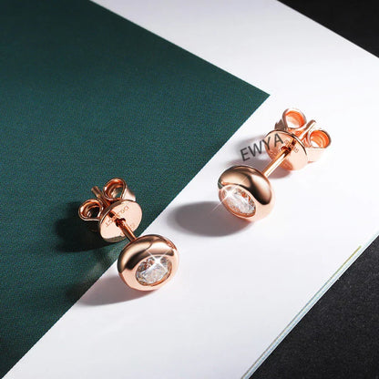 Round Bezel 0.3/0.5CT Moissanite Earrings for Women S925 Silver Plated 18K Rose Gold Pass Diamond Test Bubble Ear Studs
