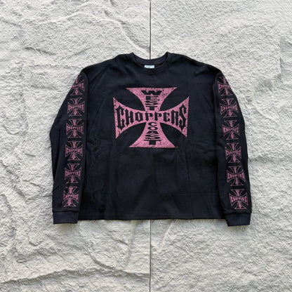 American Style Streetwear Quality Waffle Fabric Printed Tops Oversized Long Sleeves Tee 100%Cotton Vintage T Shirt Men Woman