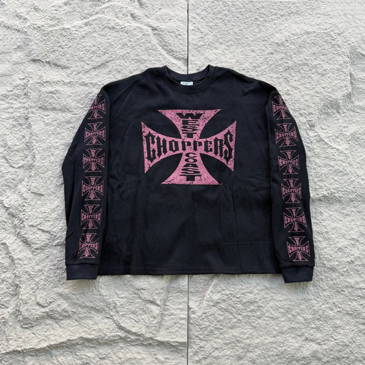 American Style Streetwear Quality Waffle Fabric Printed Tops Oversized Long Sleeves Tee 100%Cotton Vintage T Shirt Men Woman