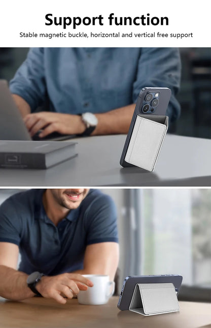 Luxury Leather Magnetic Storage Charge Wallet Bracket For iPhone 16 15 14 13 12 Pro Max Findmy Magsafe With Tracking Anti-theft