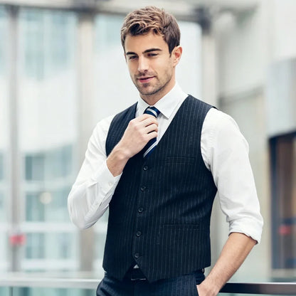 New Plus Size Mens Vest Checkered Elastic Single Breasted Waistcoat For Host Groom Groomsmen Coffee Khaki l Suit Vest for Men