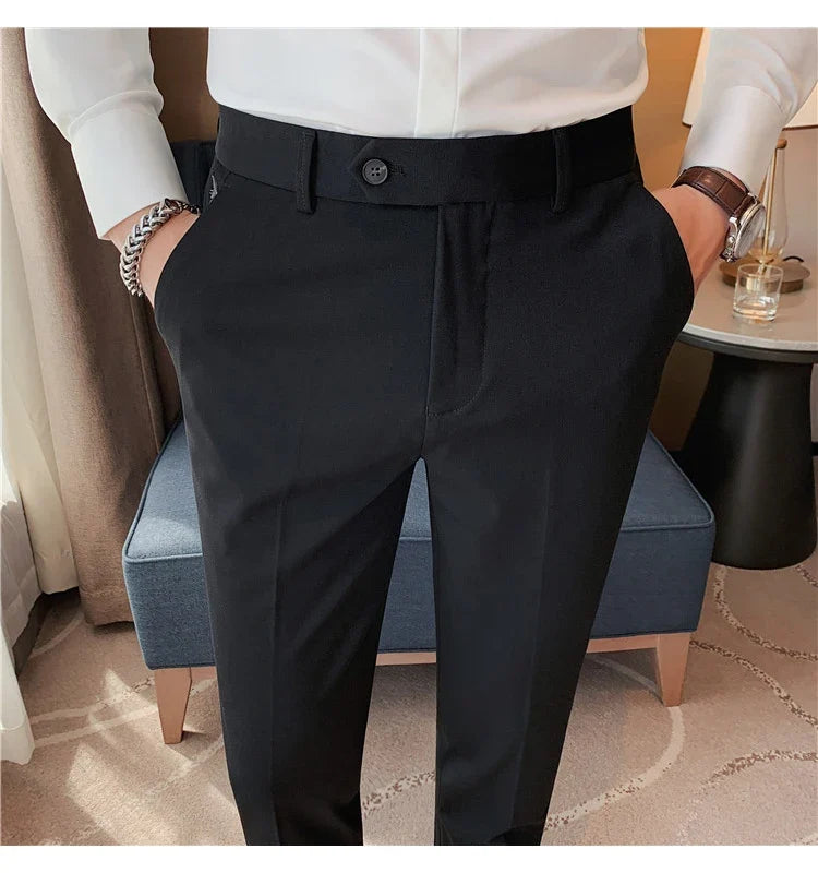 Autumn Winter New Embroidered Business Formal Pants Men Fashion Wedding Slim Fit Trousers High Quality Solid Social Suit Pants