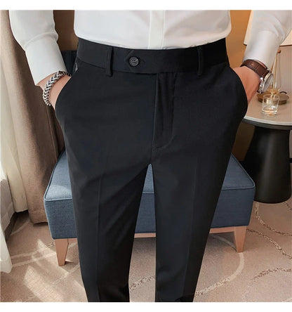 Autumn Winter New Embroidered Business Formal Pants Men Fashion Wedding Slim Fit Trousers High Quality Solid Social Suit Pants