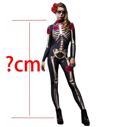 Rose Skeleton Adult Kids Scary Costume Halloween Dress Cosplay Sexy Jumpsuit Carnival Party Baby Girl Rompers Day of The Dead