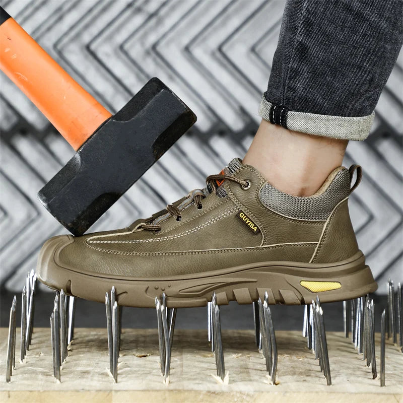 Black Leather Work Safety Shoes Waterproof Indestructible Steel Toe Cap Labor Shoes For Men Breathable Anti Smashing Sneakers