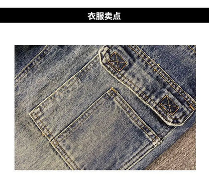 Autumn American Casual Ruffian Handsome Washed Retro Tooling Jeans Men's Straight Loose High Street Tapered Pants Tide