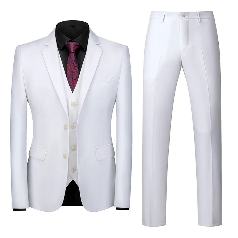 2026 New Men's Suit 3-Piece, Wedding Party Dress Jacket Vest Trousers, Fashion Slim Fit Blazer Waistcoat Pants Red Blue Green