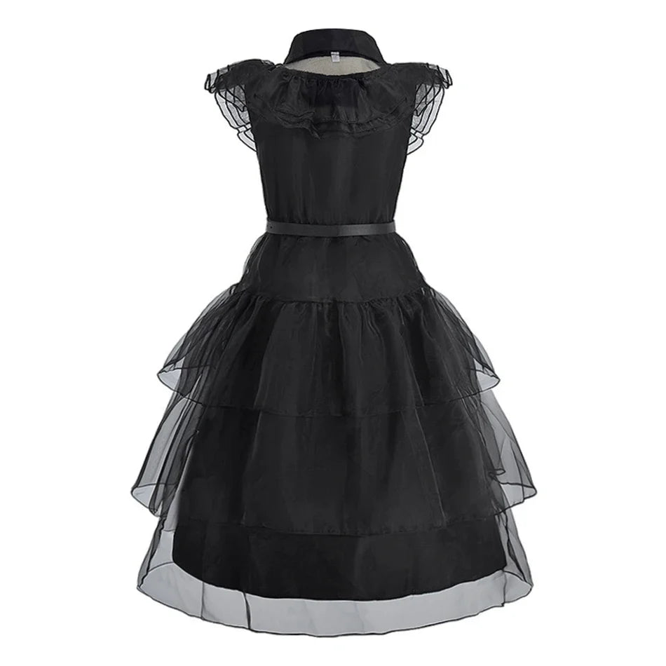Girl Costume Kids Cosplay Black Witch Princess Dress Children Pageant Dinner Dress Girl Halloween Party Dancing Clothing