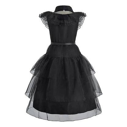 Girl Costume Kids Cosplay Black Witch Princess Dress Children Pageant Dinner Dress Girl Halloween Party Dancing Clothing