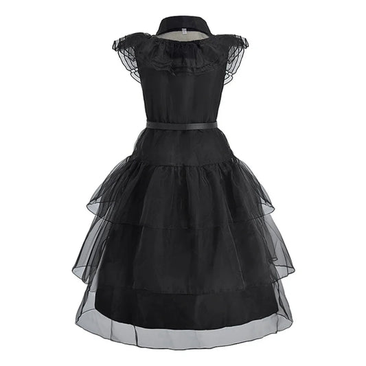 Girl Costume Kids Cosplay Black Witch Princess Dress Children Pageant Dinner Dress Girl Halloween Party Dancing Clothing