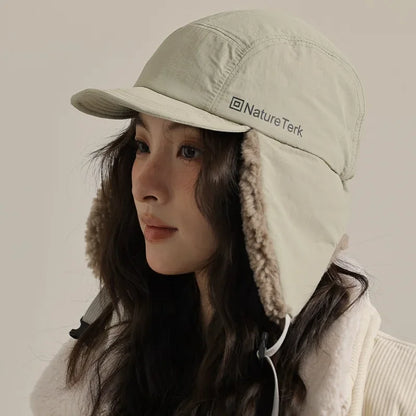 High Quality Unisex Winter Letter Printed Lei Feng Cap Fleece Lined Warm Outdoor Skiing Flight Hat Ear Protection Russian Hat