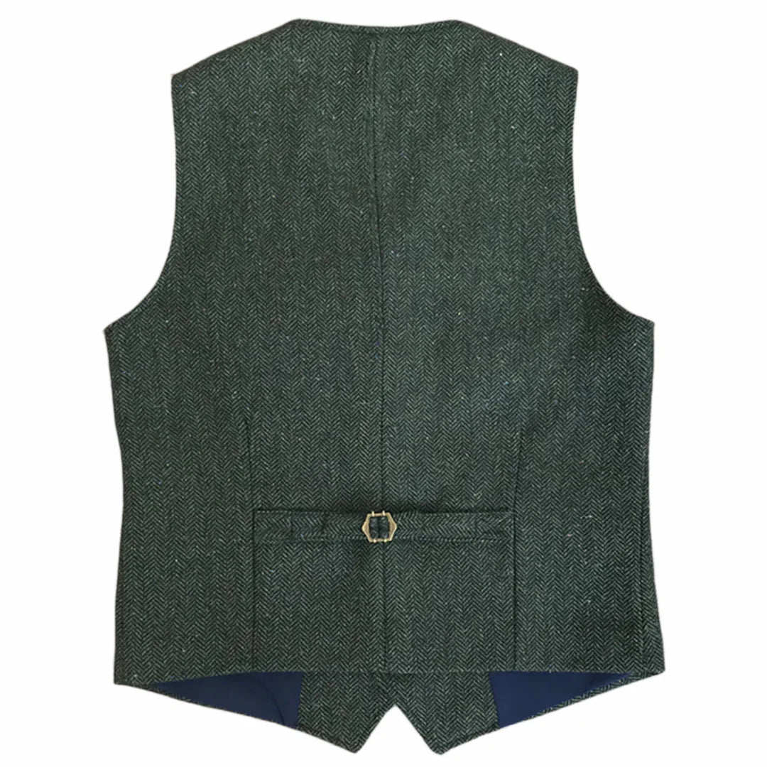 Men Vest Dark Green Herringbone Single Button V Neck Pocket Waistcoat For Wedding Party Business Work Daily Casual Men Suit Vest