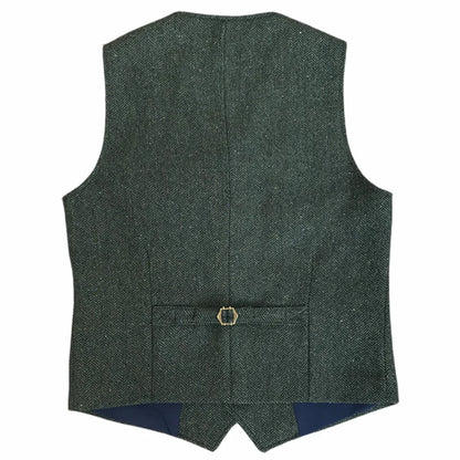 Men Vest Dark Green Herringbone Single Button V Neck Pocket Waistcoat For Wedding Party Business Work Daily Casual Men Suit Vest